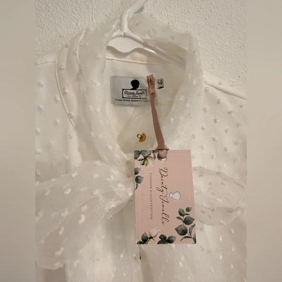 Elegant Dainty Jewells Sheer White Blouse with Bow - Picture 7 of 7